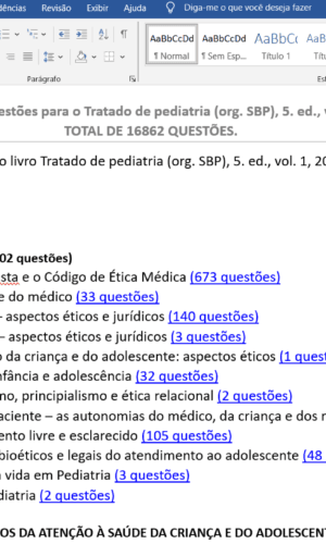 Sumário do Banco de Questões - Catálogo Word 16000 PEDIATRIA
