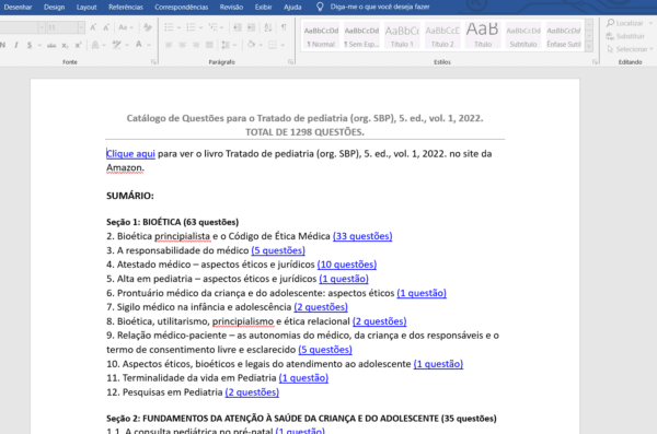 Sumário Banco de Questões 1000 Pediatria